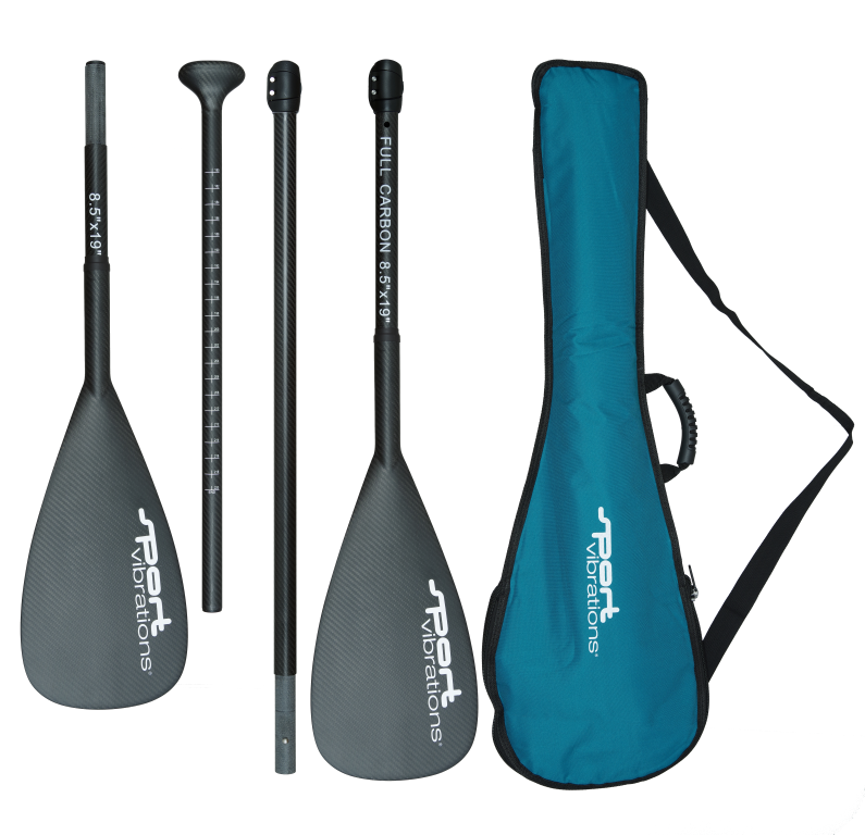 Sport Vibrations® 4 tlg. 100% FullCarbon SUP Paddel nkl. 2.Paddelblatt mit Kajakfunktion inkl Tasche (Mittel)